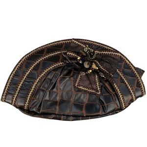 Vintage Leather Beaded Bow Handbag  /Clutch